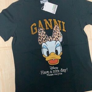 Ganni X Disney Coquette Daisy Duck Graphic Tee Black designer cotton T-shirt NWT
